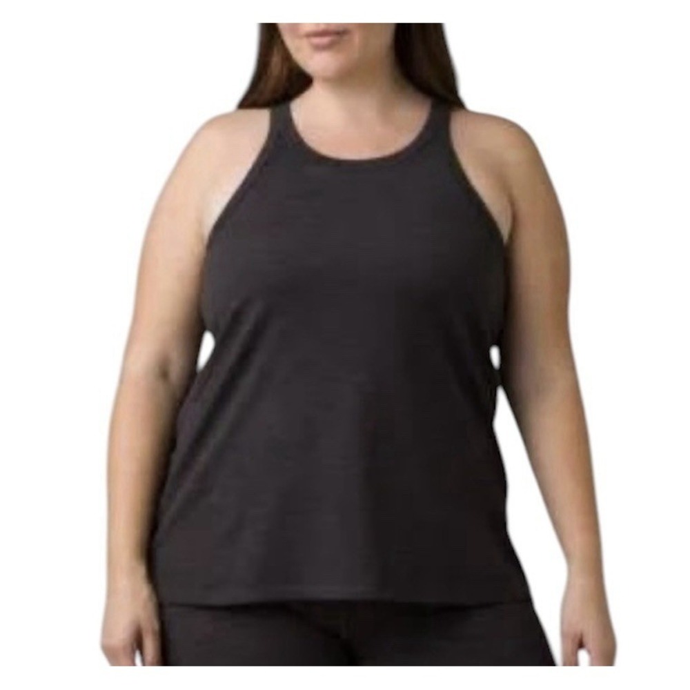 PrAna Women's 1X Becksa Workout Tank Top Black Heather Racerback Plus Yoga New